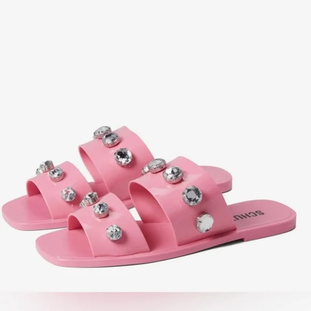 Schutz Lizzie Embellished Slide Sandals In Club Rose NWOT